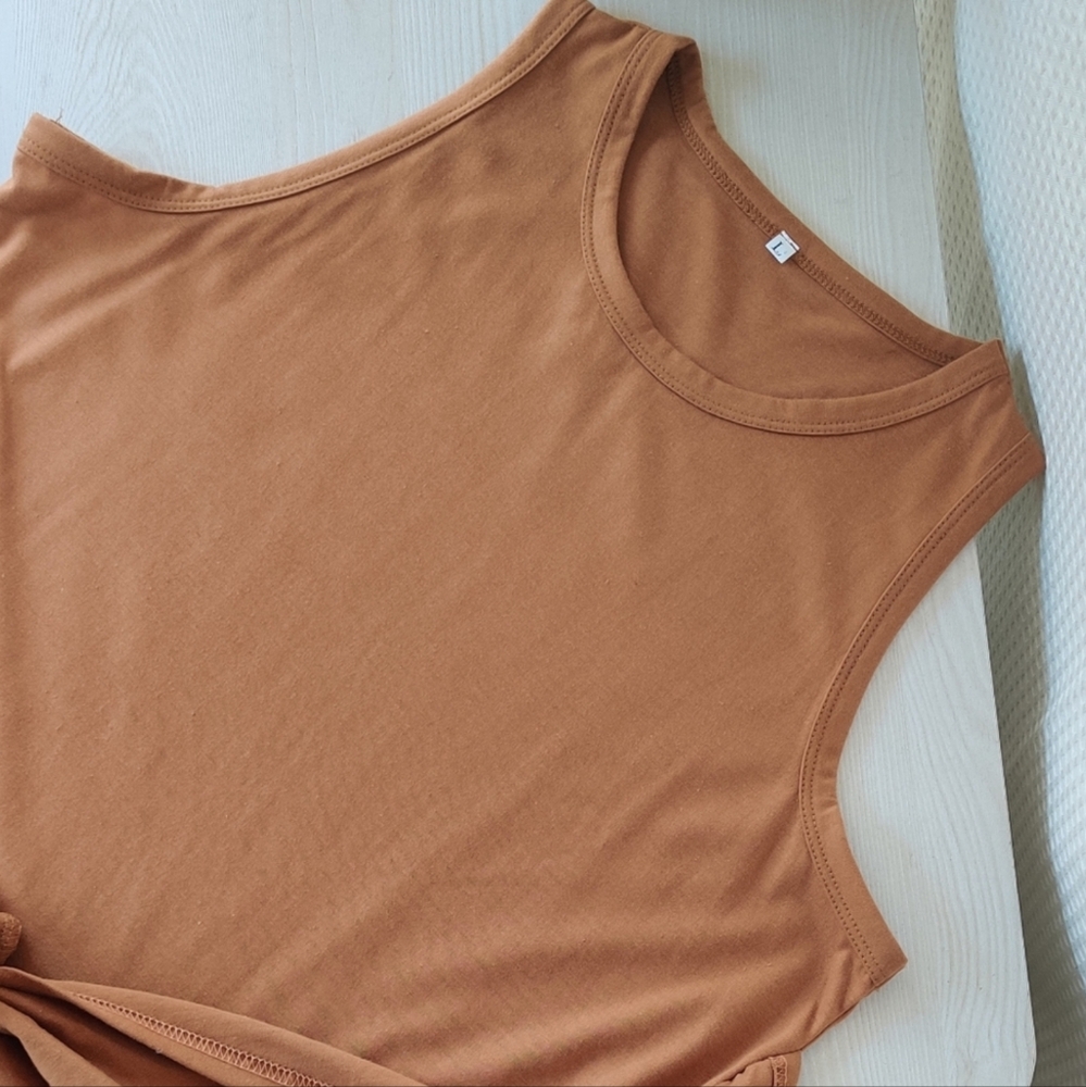 Sleeveless Wrap knotted Detail Caramel Color T-shirt Dress Size S - Picture 3 of 6